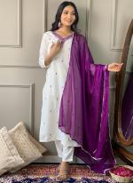 Rayon White Traditional Wear Embroidery Work Readymade Straight Suit